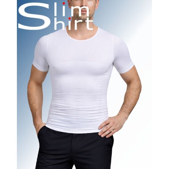 Mannen shapewear t shirt: Verstevigd met Spandex drukpunten voor ondersteuning en compressie.
